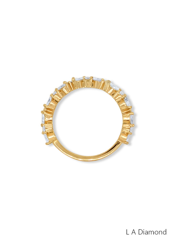 14K White Gold Round and Marquiese Diamond Half Eternity Ring (1.62 ct) - LA DIAMOND