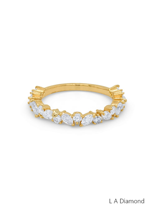 14K White Gold Round and Marquiese Diamond Half Eternity Ring (1.62 ct) - LA DIAMOND