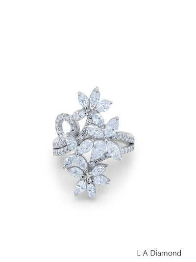 14K White Gold Marquise Diamond Floral Cluster Ring (2.50 ct)