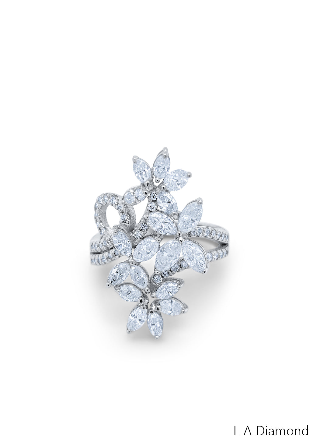 14K White Gold Marquise Diamond Floral Cluster Ring (2.50 ct) - LA DIAMOND