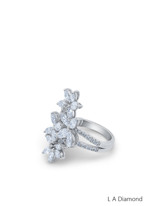 14K White Gold Marquise Diamond Floral Cluster Ring (2.50 ct) - LA DIAMOND