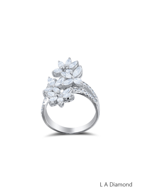 14K White Gold Marquise Diamond Floral Cluster Ring (2.50 ct) - LA DIAMOND
