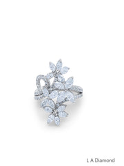 14K White Gold Marquise Diamond Floral Cluster Ring (2.50 ct)