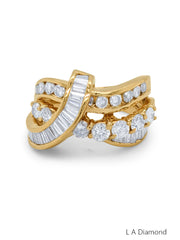 14K Yellow Gold Round & Baguette Diamond Crossover Ring (3.00 ct)