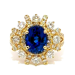 14k Yellow Gold Diamond Emerald Stone Round Cut Ring 3.62c