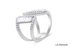 18K White Gold Diamond Round And Baguette Cut Statement Ring .66c