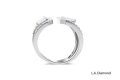 18K White Gold Diamond Round And Baguette Cut Statement Ring .66c