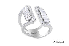 18K White Gold Diamond Round And Baguette Cut Statement Ring .66c