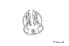 18K Solid White Gold Round and Baguette Diamond Ring