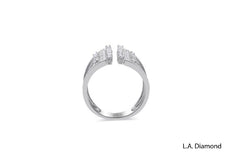 18K Solid White Gold Round and Baguette Diamond Ring