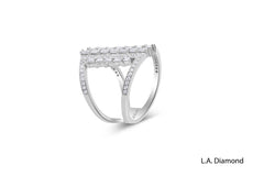 18K Solid White Gold Round and Baguette Diamond Ring