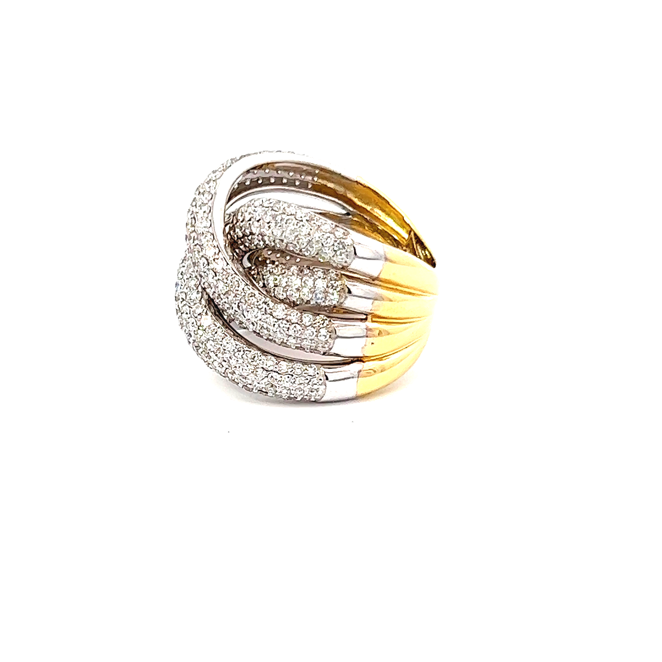 18k Yellow Gold Diamond Round Cut Twist Ring