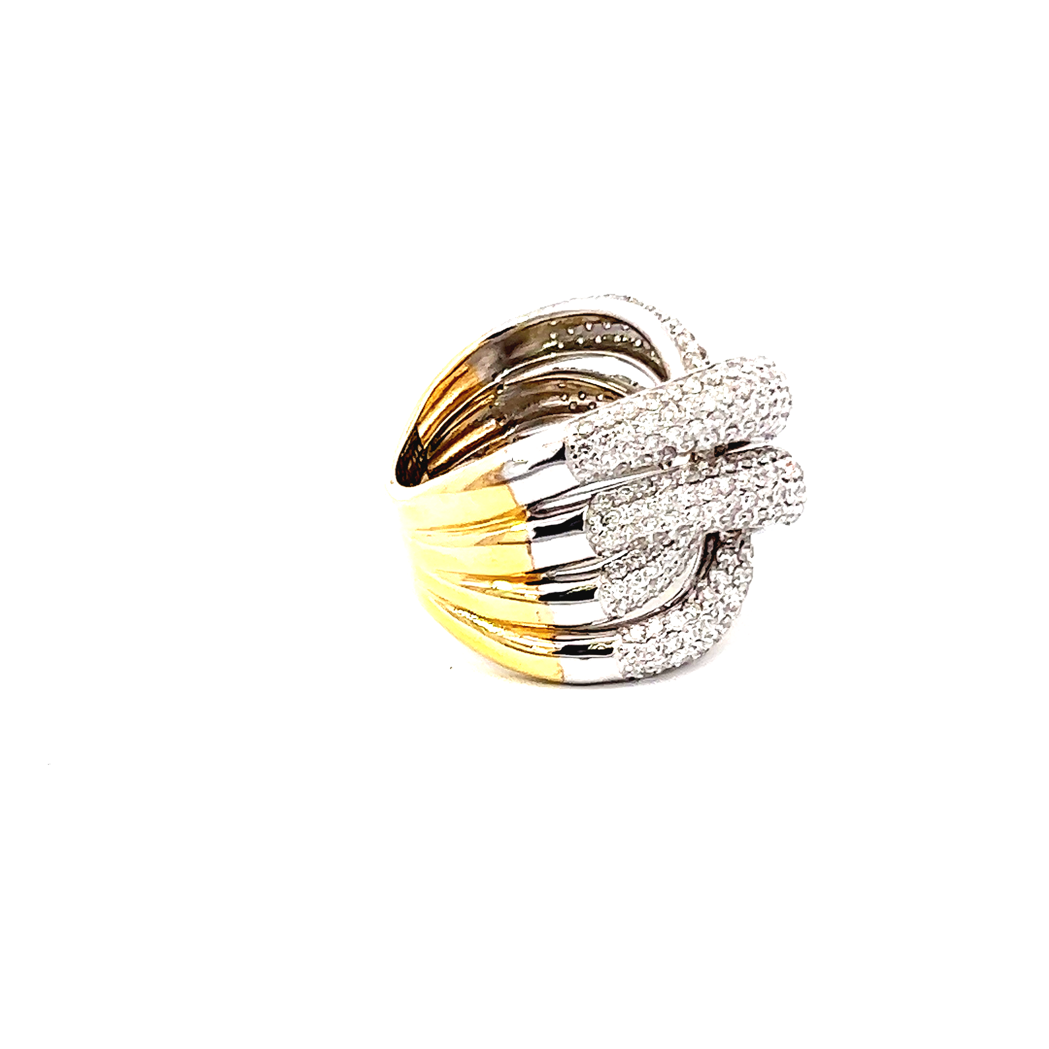 18k Yellow Gold Diamond Round Cut Twist Ring