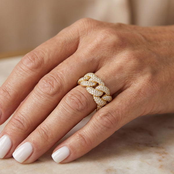 14K Yellow Gold Round Diamond Cuban Ring (3.00 ct) - LA DIAMOND