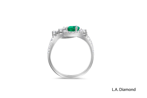 14K White Gold Emerald & Diamond Bypass Cocktail Ring (2.14 CTW)
