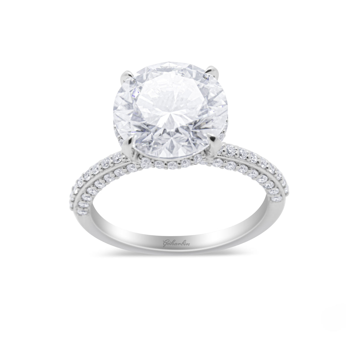 Lab Grown 5 Carat Solitaire Diamond Engagement Ring with Pave Accents set on 14k Gold