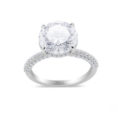 Lab Grown 5 Carat Solitaire Diamond Engagement Ring with Pave Accents set on 14k Gold
