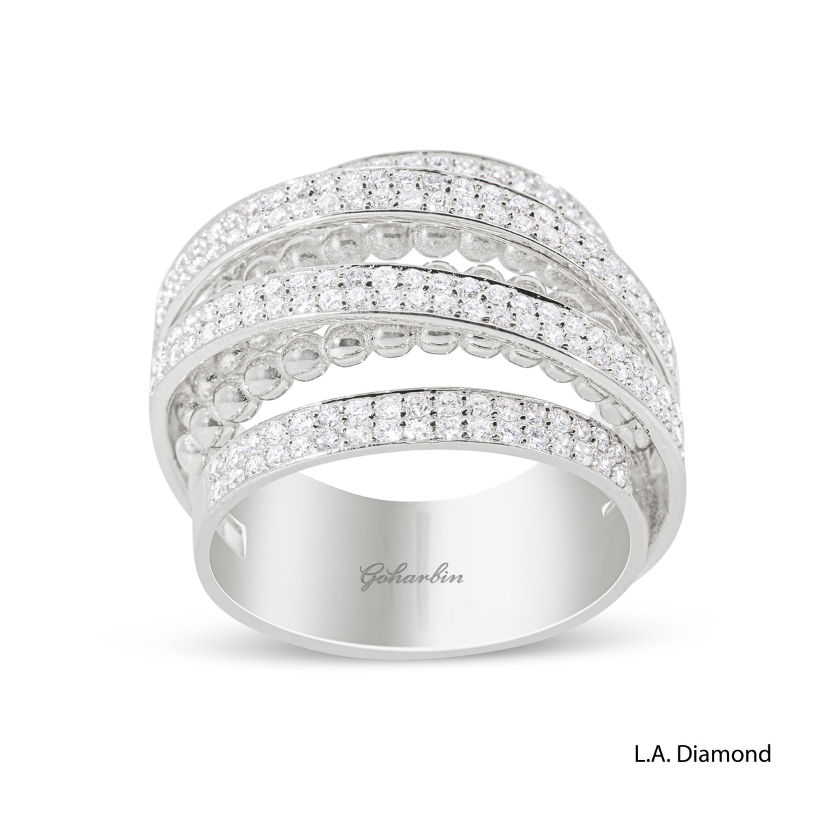 14k White Gold Multi-Row Diamond Pavé Ring - 1.05 CTW Natural Diamonds