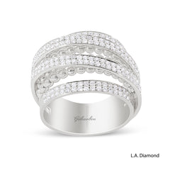 14k White Gold Multi-Row Diamond Pavé Ring - 1.05 CTW Natural Diamonds