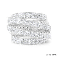 14k White Gold Multi-Row Diamond Pavé Ring - 1.05 CTW Natural Diamonds