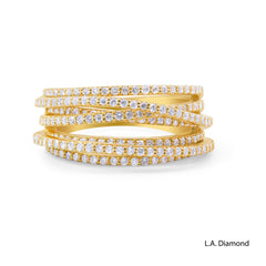 14k Yellow Gold Pavé Cross-Over Ring with Natural Diamonds
