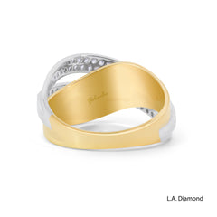 14k Two-Tone Gold Cross-Over Diamond Pavé Ring