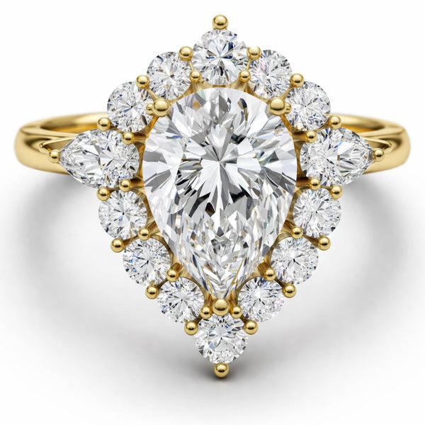 14K Gold 2 ct Pear Cut Diamond Classic Cocktail Ring - LA DIAMOND