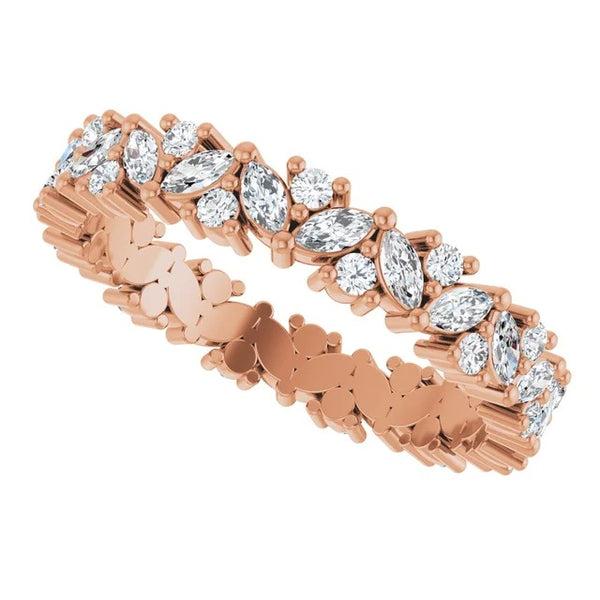 Marquise and Round Diamond Leaf Cluster Eternity Band in 14K Gold