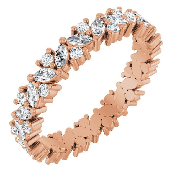 Marquise and Round Diamond Leaf Cluster Eternity Band in 14K Gold