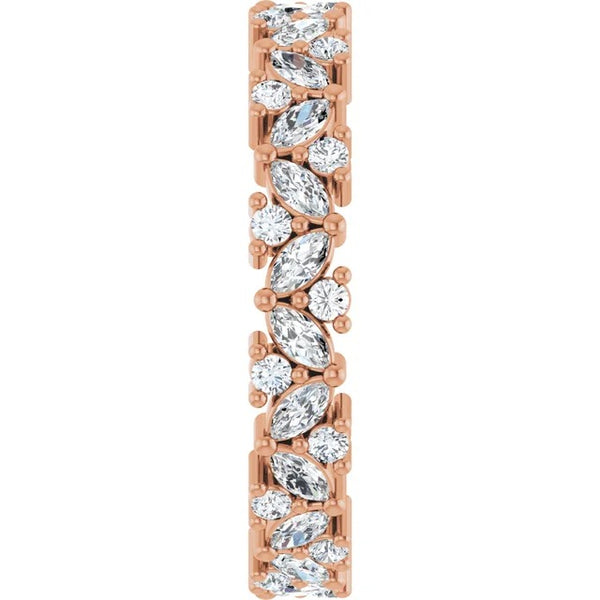 Marquise and Round Diamond Leaf Cluster Eternity Band in 14K Gold
