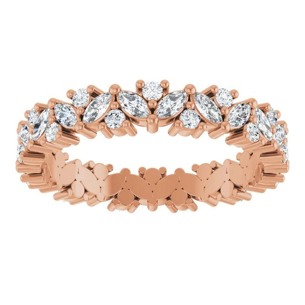 Marquise and Round Diamond Leaf Cluster Eternity Band in 14K Gold
