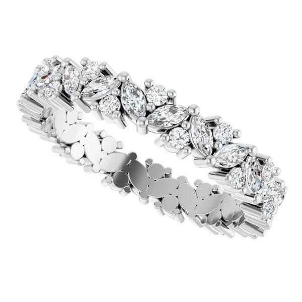 Marquise and Round Diamond Leaf Cluster Eternity Band in 14K Gold