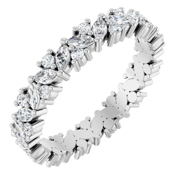 Marquise and Round Diamond Leaf Cluster Eternity Band in 14K Gold