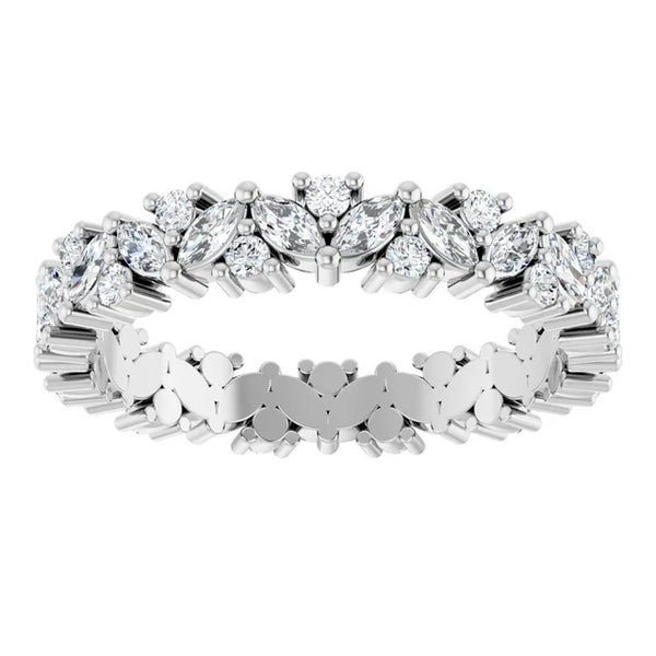 Marquise and Round Diamond Leaf Cluster Eternity Band in 14K Gold
