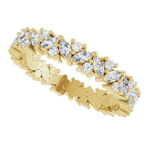 Marquise and Round Diamond Leaf Cluster Eternity Band in 14K Gold