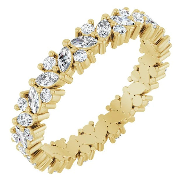 Marquise and Round Diamond Leaf Cluster Eternity Band in 14K Gold