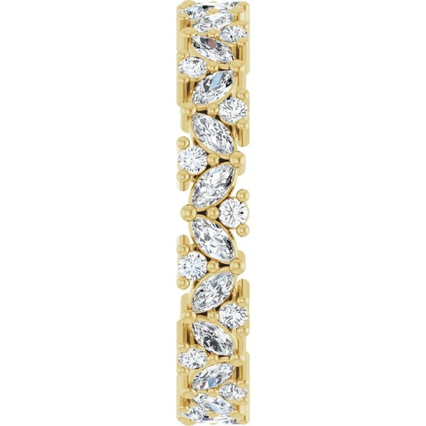 Marquise and Round Diamond Leaf Cluster Eternity Band in 14K Gold