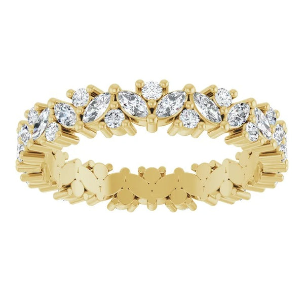 Marquise and Round Diamond Leaf Cluster Eternity Band in 14K Gold
