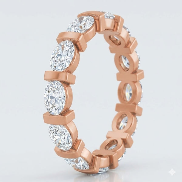 Oval Cut Diamond Bar-Set Eternity Band in 14K Gold