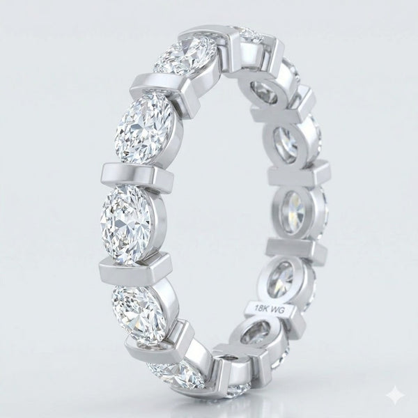 Oval Cut Diamond Bar-Set Eternity Band in 14K Gold