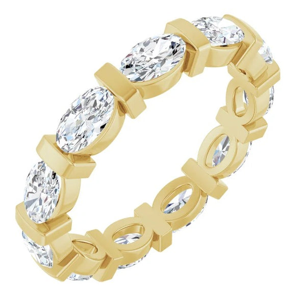 Oval Cut Diamond Bar-Set Eternity Band in 14K Gold