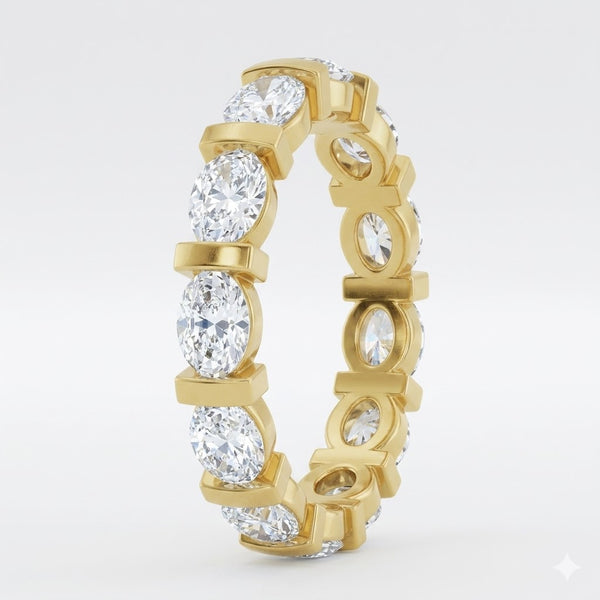 Oval Cut Diamond Bar-Set Eternity Band in 14K Gold