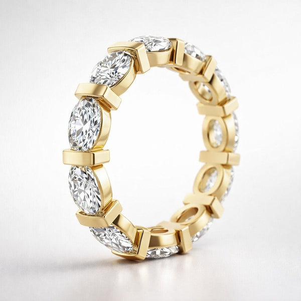 Oval Cut Diamond Bar-Set Eternity Band in 14K Gold