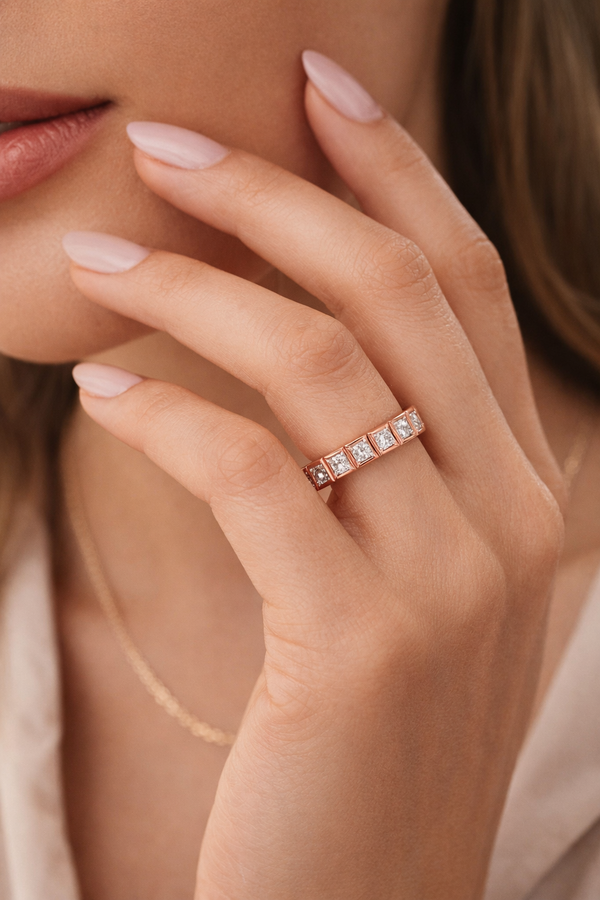Princess Cut Diamond Bezel-Set Eternity Band in 14K Gold