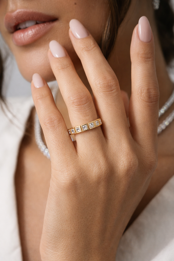 Princess Cut Diamond Bezel-Set Eternity Band in 14K Gold