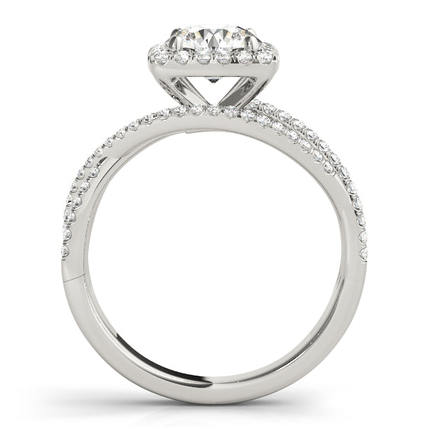 Round Brilliant Diamond Cushion Halo Engagement Ring with Multi-Row Twisted Shank in White Gold