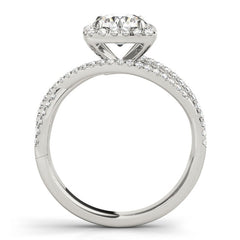 Round Brilliant Diamond Cushion Halo Engagement Ring with Multi-Row Twisted Shank in White Gold