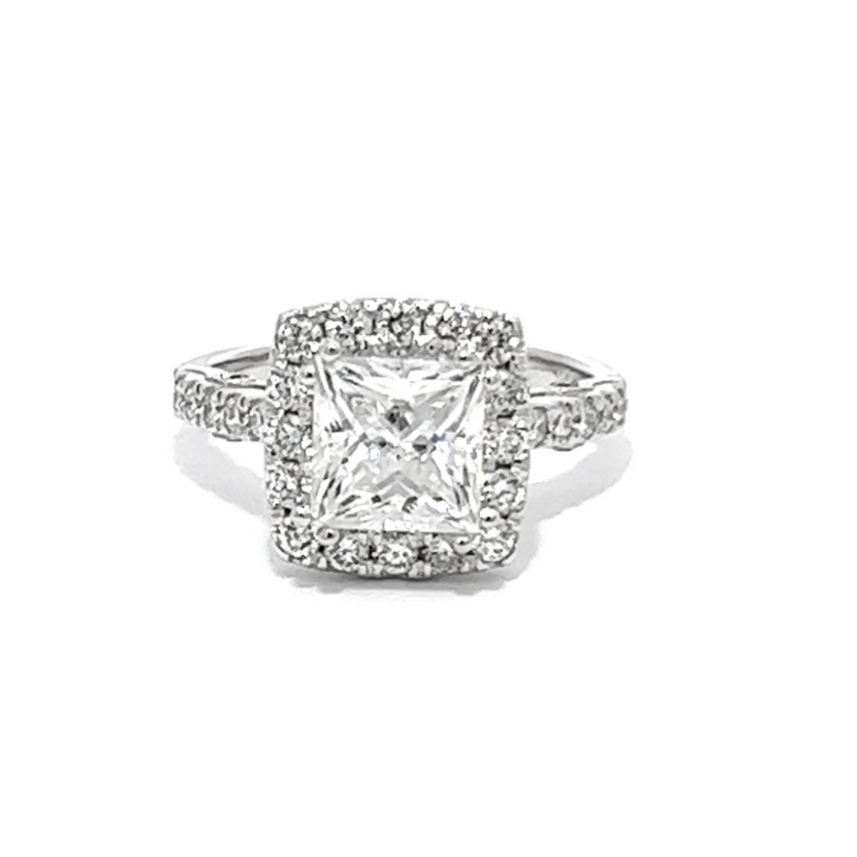 14k White Gold Diamond With Halo Princess Cut Engagement Ring