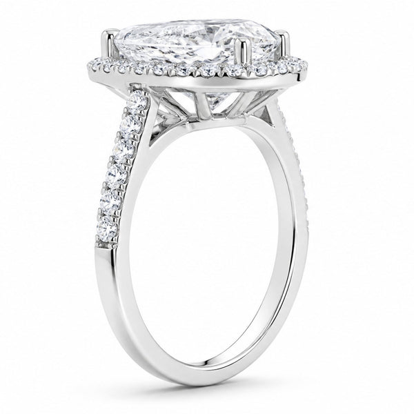 14K White Gold Pear‑Cut Diamond Engagement Ring with Halo (4 ctw) - LA DIAMOND