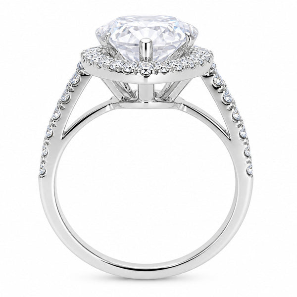 14K White Gold Pear‑Cut Diamond Engagement Ring with Halo (4 ctw) - LA DIAMOND
